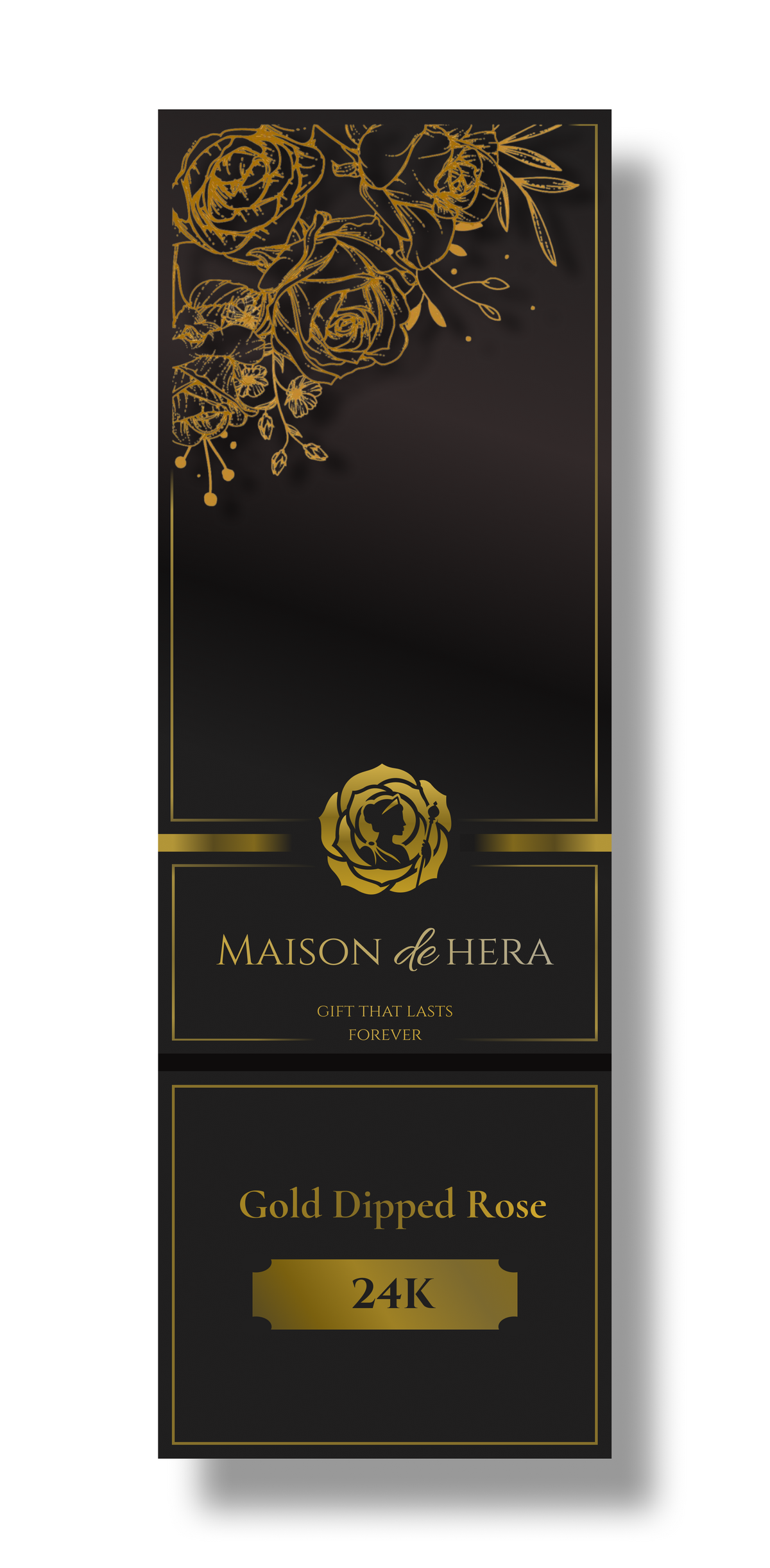 Maison de Hera black and gold luxury gift box for 24K Gold Dipped Rose