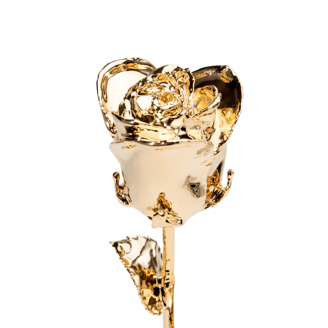 Close up of 24K gold dipped rose petals showing genuine gold texture and detail