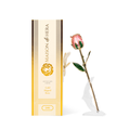 Maison de Hera Blanc box next to 24K gold dipped pink rose with green enamel leaves, Elegante edition