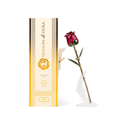 Maison de Hera Blanc box next to 24K gold dipped purple rose with green enamel leaves, Elegante edition